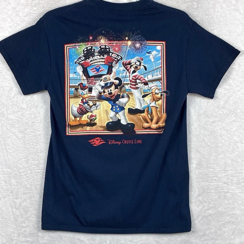Disney Cruise Lines TShirt Size S Navy Blue  Captain Mickey Double Sided Cartoon
